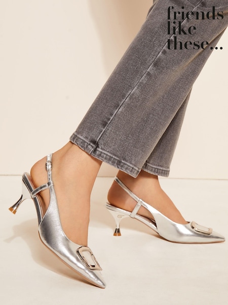Friends Like These Silver Square Buckle Pointed Toe Slingback Court Shoe (B15913) | AED147