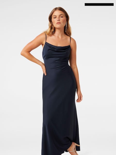 Forever New Blue Petite Mia Petite Boat Neck Satin Maxi Dress (B15922) | €70