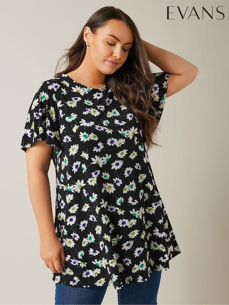 שחור - Evans Curve Angel Sleeve Top (B15937) | ‏111‏₪