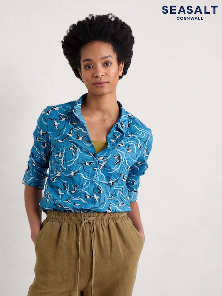 Seasalt Cornwall Blue Long Sleeve Scenery Shirt (B15940) | AED134