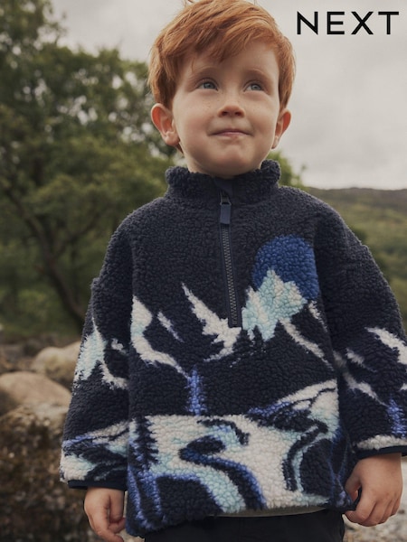 Navy Mountains All Over Print Scene Fleece Zip Through Jacket (3mths-7yrs) (B15968) | AED18 - AED22
