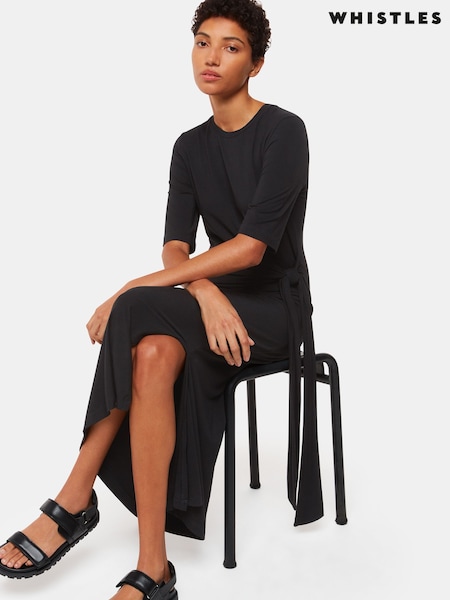 Whistles Twist Front Jersey Black Dress (B16004) | €35