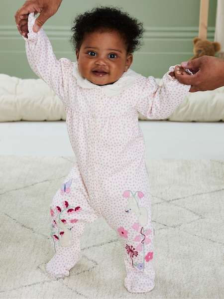 JoJo Maman Bébé Pink Mouse Appliqué Frill Collar Sleepsuit (B16055) | €34