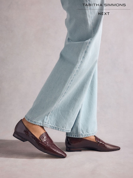 Jagodno rdeča - Tabitha Simmons Jess Leather Square Toe Loafers (B16137) | € 72