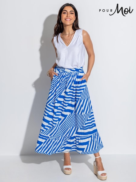 Blau - Pour Moi Susan Midaxi-Rock mit gestuftem Saum aus 100 % Baumwoll-Popeline (B16164) | 60 €