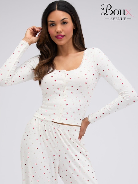 White - Boux Avenue Floral Rib Pyjamas Set