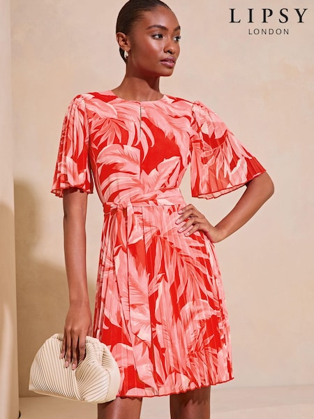 Lipsy Short Flutter Sleeve Pleated Mini Dress (B16237) | 287 LEI