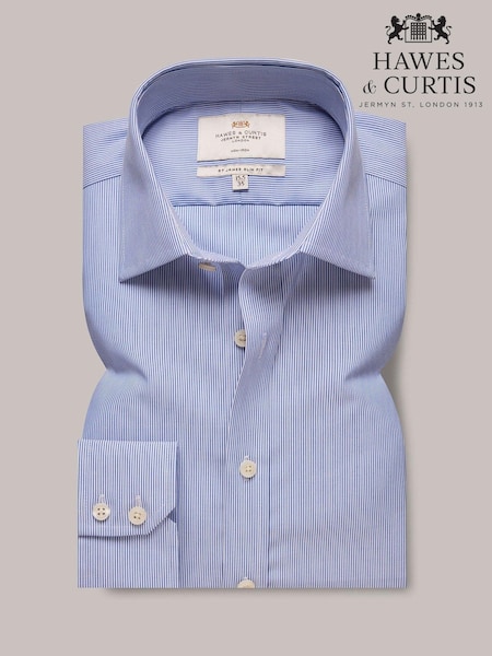 Hawes & Curtis Slim Blue Non-Iron Fine Stripe 100% Cotton Shirt (B16258) | €93