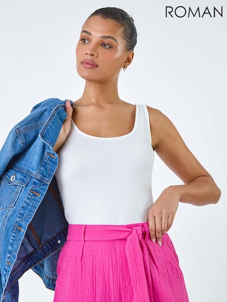 Roman White Plain Stretch Jersey Vest Top (B16268) | €40