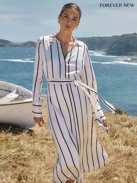 Forever New White Janine Satin Shirt Midi Dress (B16275) | €64