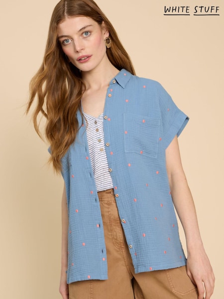 White Stuff Blue 100% Cotton Emma Double Cloth Shirt (B16315) | €27