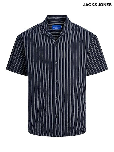 JACK & JONES Blue Seersucker Stripe Revere Collar Shirt (B16396) | €10
