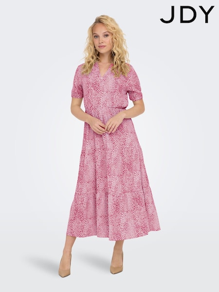 JDY Purple Printed V-Neck Short Sleeve Tiered Maxi Dress (B16415) | €23