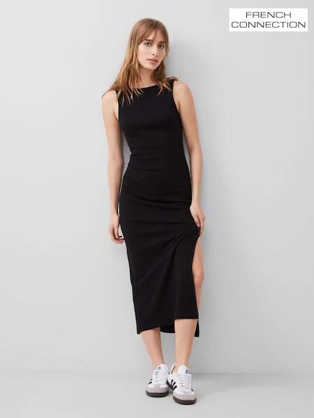 French Connection Black Cotton Rassia Slash Neck Dress (B16469) | AED113