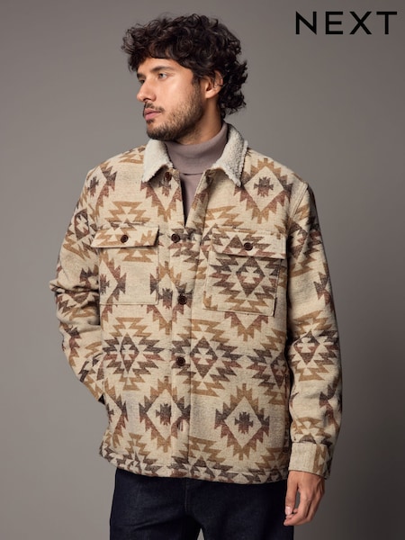 Stone - Borg Lined Pattern Shacket (B16474) | 50 €
