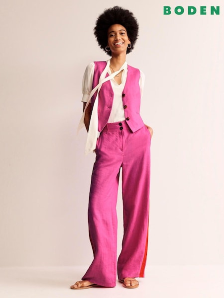 Boden Pink Westbourne Linen Trousers (B16566) | AED135