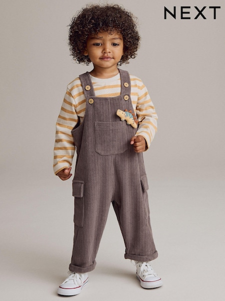 Mink Brown Corduroy Dungarees & Long Sleeve T-Shirt Set (3mths-7yrs) (B16597) | €31 - €37