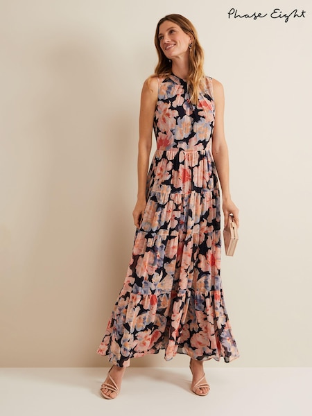 Phase Eight Black Vora Printed Tiered Maxi Dress (B16654) | €95