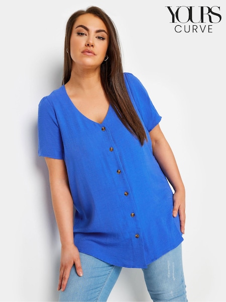 Yours Curve Blue Button Front Blouse (B16724) | €32