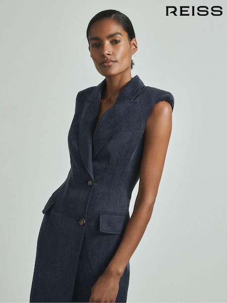 Reiss Navy Guliana Cupro Tux Midi Dress (B16753) | 3,638 QAR