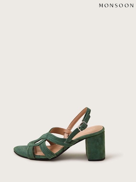 Monsoon Green Strappy Suede Block Heels (B16761) | 195 QAR
