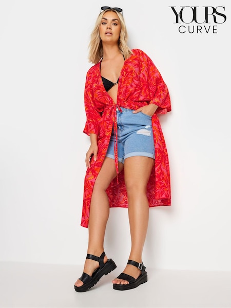 Yours Curve Limited Collection Leaf Print Midi Kimono (B16775) | €49