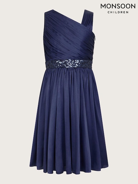 Monsoon Blue Satin Abigail One-Shoulder Dress (B16809) | € 35 - € 39