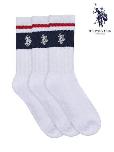 Blanco - U.S. Polo Assn. Brand Stripe Sports 100% Cotton Socks 3 Pack (B16812) | 21 €