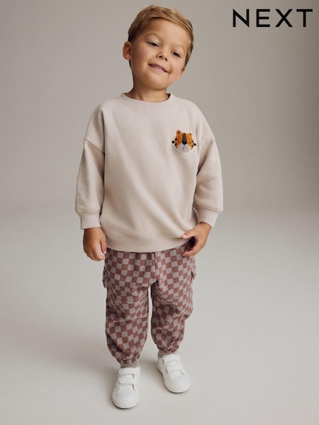 Harmaa - Checkerboard 100% Cotton Joggers Set (3mths-7yrs) (B16821) | €21 - €25