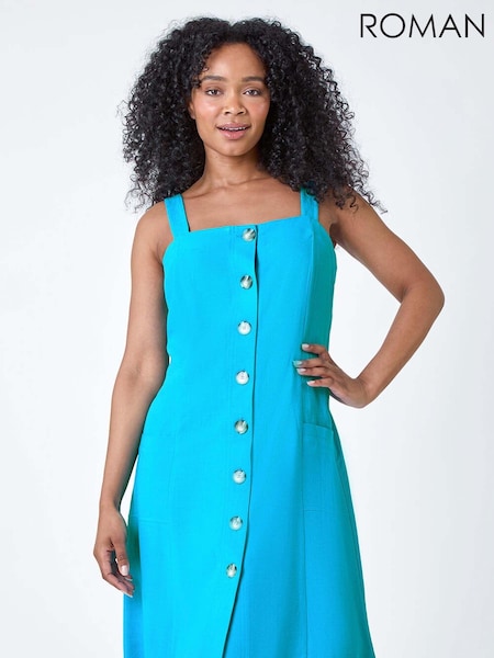 Roman Blue Petite Button Front Pocket Dress (B16842) | €26
