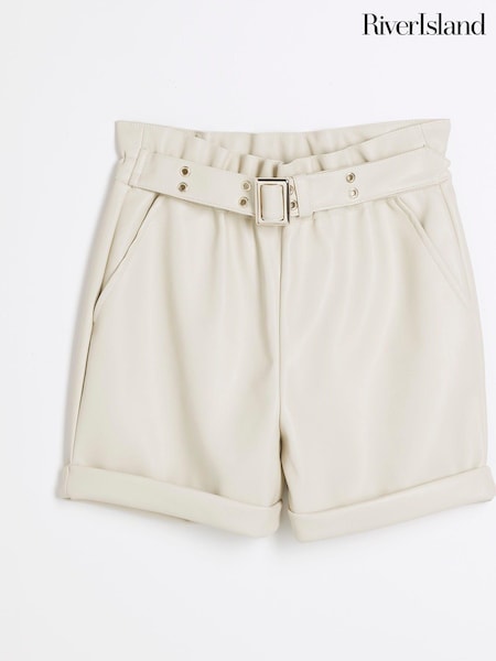 River Island Cream Girls Faux Fur Leather 100% Cotton Shorts (B16855) | AED52