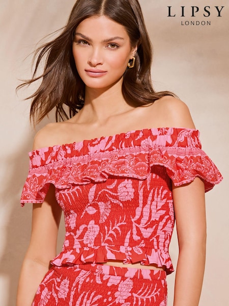 Lipsy Printed Bardot Top (B16857) | 114 LEI