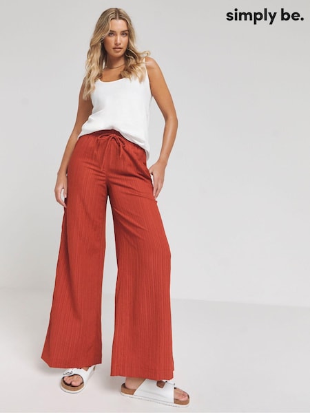 Roșu - Pantaloni larg texturat Simply Be (B16941) | 146 LEI