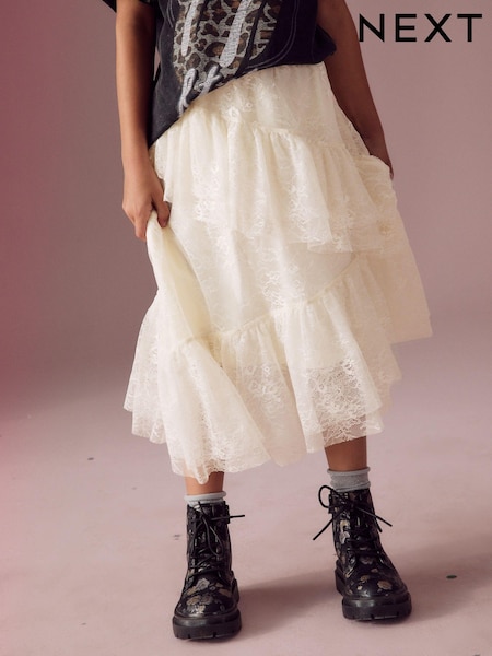 Ecru White Lace Tiered Skirt (3-16yrs) (B16975) | AED56 - AED78