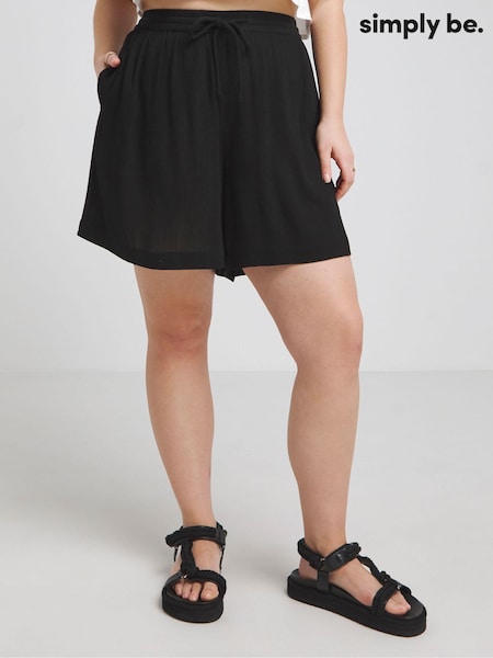 Simply Be Black Tie Waist Crinkle Shorts (B16979) | AED58