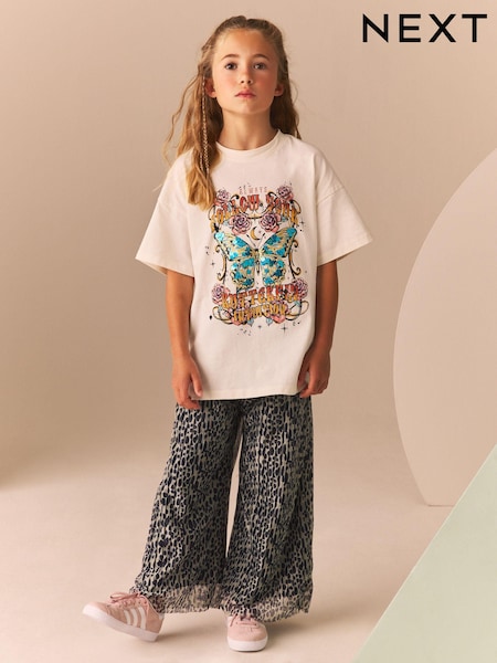 Animal Print Sequin T-Shirt and Wide Leg Trousers Set (3-16yrs) (B17097) | €16 - €20