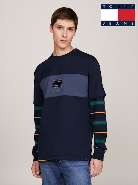 Tommy Jeans Blue Regular Tonal 100% Cotton T-Shirt (B17147) | 86 QAR