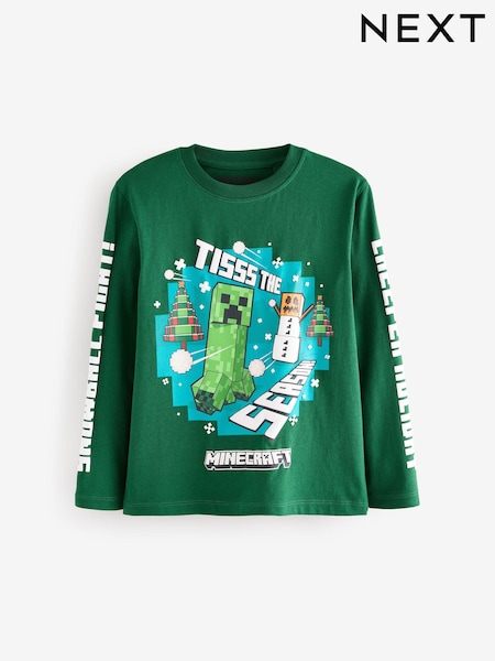 Green Licensed Minecraft Christmas Long Sleeve 100% Cotton T-Shirt (3-16yrs) (B17154) | 55 QAR - 65 QAR