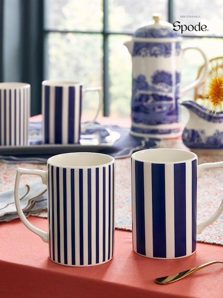 Spode Set of 4 Blue Steccato Bold Stripe Mugs (B17171) | €100