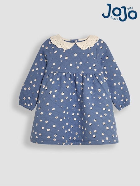 JoJo Maman Bébé Blue Daisy Floral Broderie Collar Quilted Dress (B17186) | € 40
