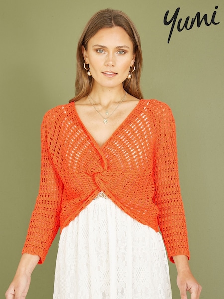 Yumi Orange 100% Cotton Crochet Knitted Top (B17210) | ₪191