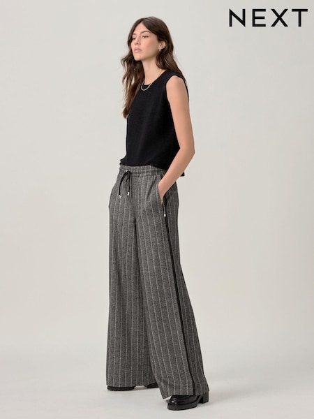 رمادي رمادي داكن - Pinstripe Brushed Jersey Wide Leg Trousers (B17266) | ‏79 د.إ.‏