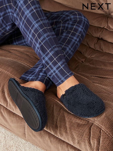 Navy Blue Fleece Mule Slippers (B17564) | €16