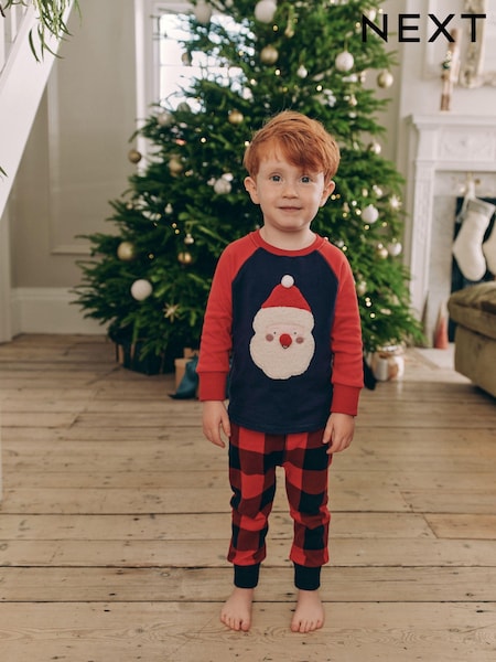 Navy/Red Santa Check 100% Cotton Single Christmas Pyjamas (9mths-12yrs) (B17621) | AED46 - AED63