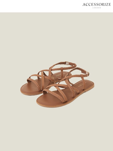 Accessorize Brown Strappy Wide Fit Leather Sandals (B17654) | OMR9