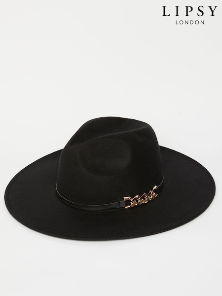 Lipsy Black Chain Detailing Faux Suede Fedora Hat (B17655) | €34