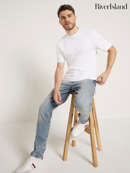 River Island White Slim Fit 100% Cotton T-Shirt (B17701) | $29