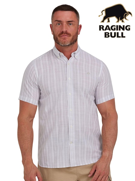 Raging Bull Grey Short Sleeve Multi Stripe Linen Look Shirt (B17734) | €31 - €37