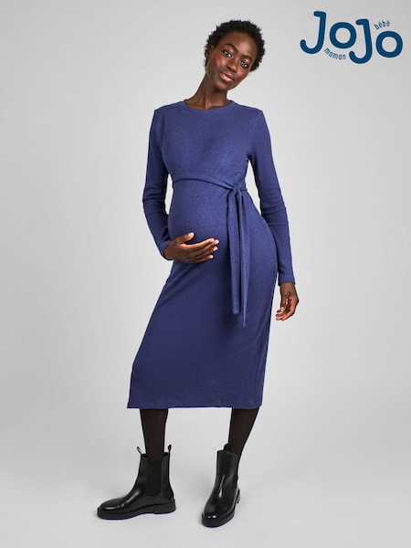 JoJo Maman Bébé Blue Ribbed Jersey Maternity Dress (B17777) | €17.50
