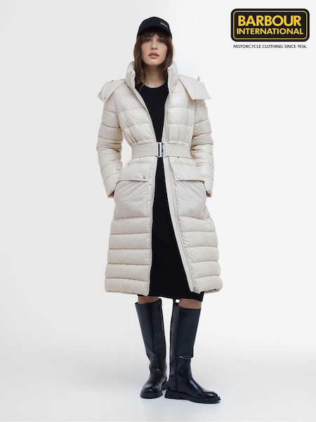 Barbour® International Cream Aisha Longline Hooded Puffer Coat (B17841) | €179